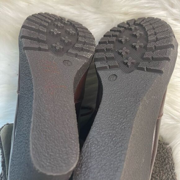 Ashley Stuart Olive Green textile &Brown faux leather lace up wedge boots SZ12W. - Picture 12 of 12